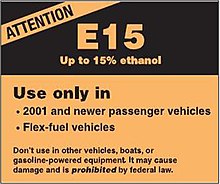 EPA's E15 label required to be displayed in all E15 fuel dispensers in the U.S. EPA E15 warning label.jpg