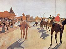Jockeys voor de tribune - Edgar Degas