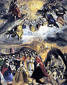 El Greco, Adorado de la nomo de Jesuo, 140 × 110 cm, 1577–1579, El Escorial.