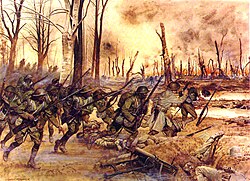 Men of the 369th Infantry Regiment in action at Sechault on 29 September 1918 during the Meuse-Argonne Offensive. Harlem Hell Fighters in Sechault, France on September 29 1918 during the Meuse-Argonne Offensive.jpg