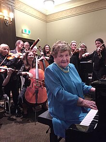 Hall pictured with the Gippsland Symphony Orchestra at her Melbourne Town Hall performance in 2019.