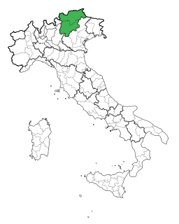 Karta över Italien med Trentino-Alto Adige Trentino-Südtirol markerat
