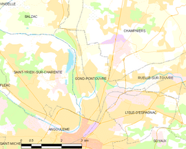 Mapa obce Gond-Pontouvre