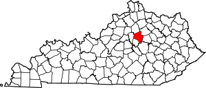 Map of Kentucky highlighting Fayette County