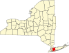 Map of New York highlighting Nassau County