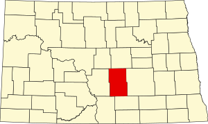 Mapa Severní Dakoty se zvýrazněním Kidder County