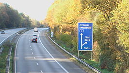 De BAB3 gezien naar het westen, vanaf het viaduct van de Eltenseweg tussen Stokkum (Gld.) en Elten (D). (2008)