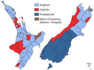 Dominant Christian denominations in each territorial authority, 2013 census.
The Chatham Islands have roughly equal numbers of Anglicans and Catholics. NZ Religious denominations by TA 2013.svg