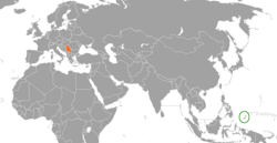 Map indicating locations of Palau and Serbia