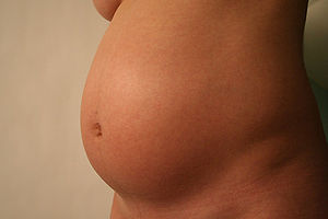 English: Close up of the belly of a pregnant w...