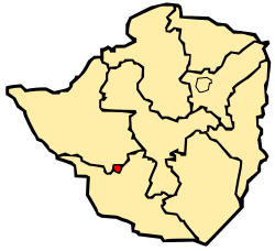 Map of Zimbabwe showing the Bulawayo Province