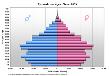 Pyramide des âges de la Chine, 2005