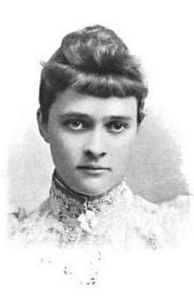 Rose Farwell Chatfield-Taylor, a young white woman wearing a lacy high-necked garment, with her hair in an updo with a short fringe.