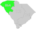SC area code 864 map