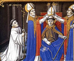 Ordination de saint Eloi à l'évêché de Noyon. XVème siècle.