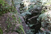 右岸上部より谷底を覗く。