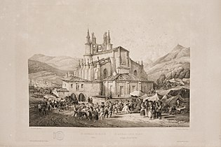 La Basílica en un grabado de Pérez Villaamil, con la torre en ruinas
