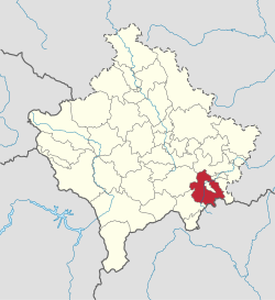 維蒂納市鎮在科索沃的位置