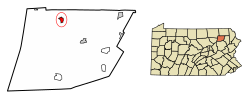 Location of Meshoppen in Wyoming County, Pennsylvania.