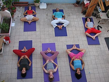 A yoga class.