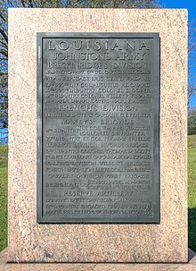 Photo of a plaque at Vicksburg, Mississippi, that shows the Louisiana units that served in Joseph E. Johnston's army during the Vicksburg campaign.