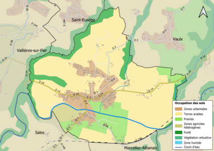 Carte en couleurs présentant l'occupation des sols.