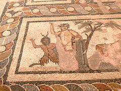 Mosaïque romaine, Dionysos et satyre.