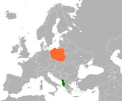 Map indicating locations of Albania and Poland