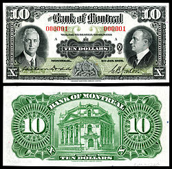 Bank of Montreal, 10 dollars (1935) First note printed for the series.