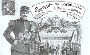 Carte postale Souvenir du 115e d'Infanterie à Nogent-le-Rotrou.
