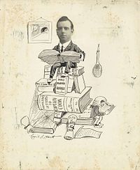 Cartoon of John Alexander Ferguson by Cecil Lawrence Hartt, 1910s. Titled "J.A.F., Barrister and Book Collector," published in Sydneyites As We See 'Em, 1915. Ferguson later authored the seven-volume Bibliography of Australia.