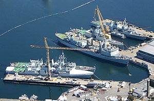 English: Aerial photograph of Canadian warship...