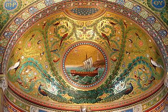 Cul-de-four de l'abside de la basilique Notre-Dame-de-la-Garde de Marseille, XIXe siècle, d'inspiration paléochrétienne et byzantine.