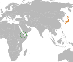 DjiboutiとJapanの位置を示した地図