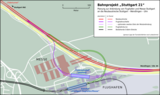 Schematisch sporenplan in het gebied van de luchthaven en het beurscomplex
