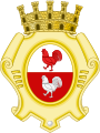 Troncato, d'argento e di rosso, a due galli arditi, dell'uno nell'altro (Gallarate, Italia)