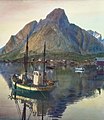 Fiskebåt i fiskeværet Reine, Anders Beer Wilse1930