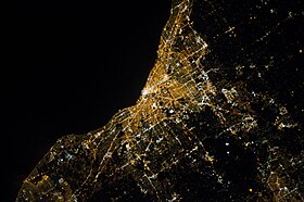 NASA satellite photograph of Cleveland at night ISS-34 Night view of Cleveland, Ohio.jpg