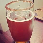 Pumpkin beer with a sugared glass rim