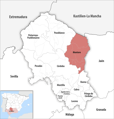 Die Lage des Gerichtsbezirk Montoro in der Provinz Córdoba