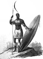 Shaka Zulu in traditional Zulu military garb.