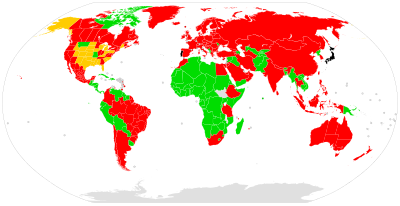 Legality of mobile phone use while driving:
.mw-parser-output .legend{page-break-inside:avoid;break-inside:avoid-column}.mw-parser-output .legend-color{display:inline-block;min-width:1.25em;height:1.25em;line-height:1.25;margin:1px 0;text-align:center;border:1px solid black;background-color:transparent;color:black}.mw-parser-output .legend-text{}
Illegal in all cases
Hands-on illegal, hands-free legal
Talking legal, texting illegal
Phone use legal
No data Legality of phone use while driving worldmap.svg