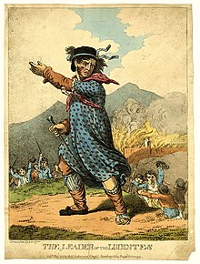 The Leader of the Luddites, 1812. Hand-coloured etching. Luddite.jpg