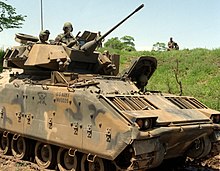 An early M2 Bradley demonstrating the ability to engage targets at high angles of elevation. M2 Bradley Shadow Hawk 1987.JPEG