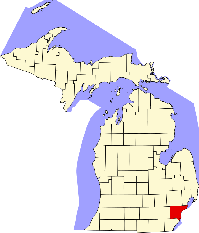 Map of Michigan highlighting Wayne County