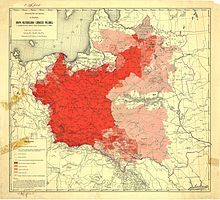 Map of areas where Polish was used as a primary language in 1916 (published in post-1918 Poland) Mapa rozsiedlenia ludnosci polskiej z uwzglednieniem spisow z 1916 roku.jpg