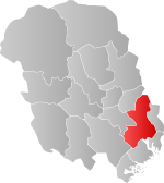 Mapa do condado de Telemark com Skien em destaque.