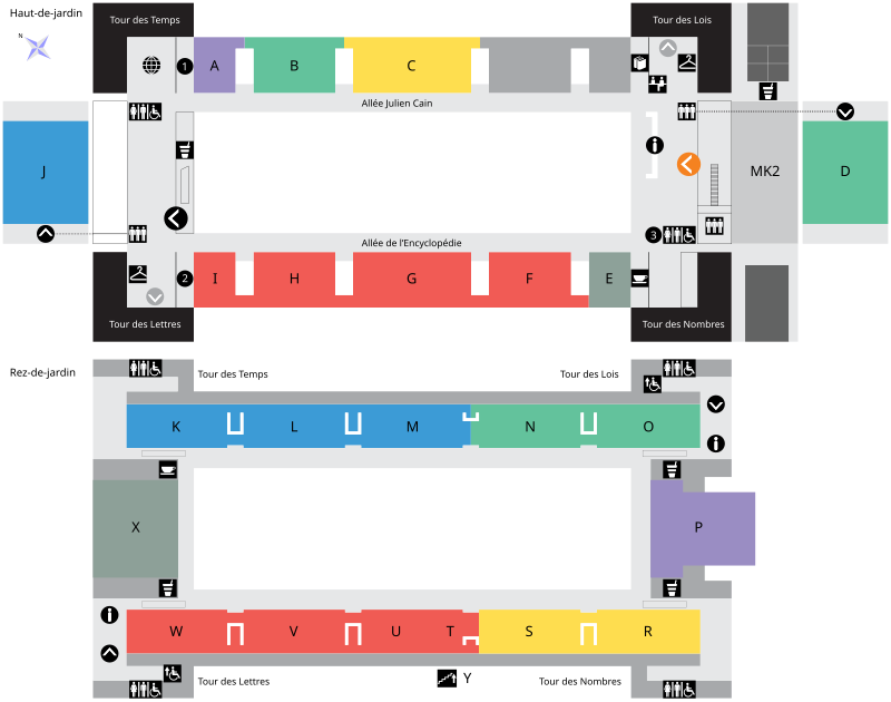 Plan de la Bibliothèque François-Mitterrand, Haut-de-jardin et Rez-de-jardin