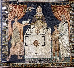 Mosaic of Melchisedech, Abraham and Abel (Ravenna - Basilica of Sant'Apollinare in Classe).