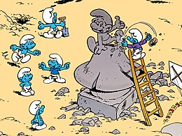 Comic book version of Smurfs, mural in Brussels Smurfs mural-Brussels-4.jpg